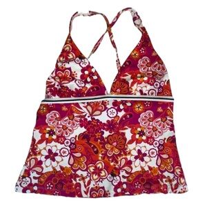 Jag Retro Floral Tankini V Neck Swim Top Orange Pink